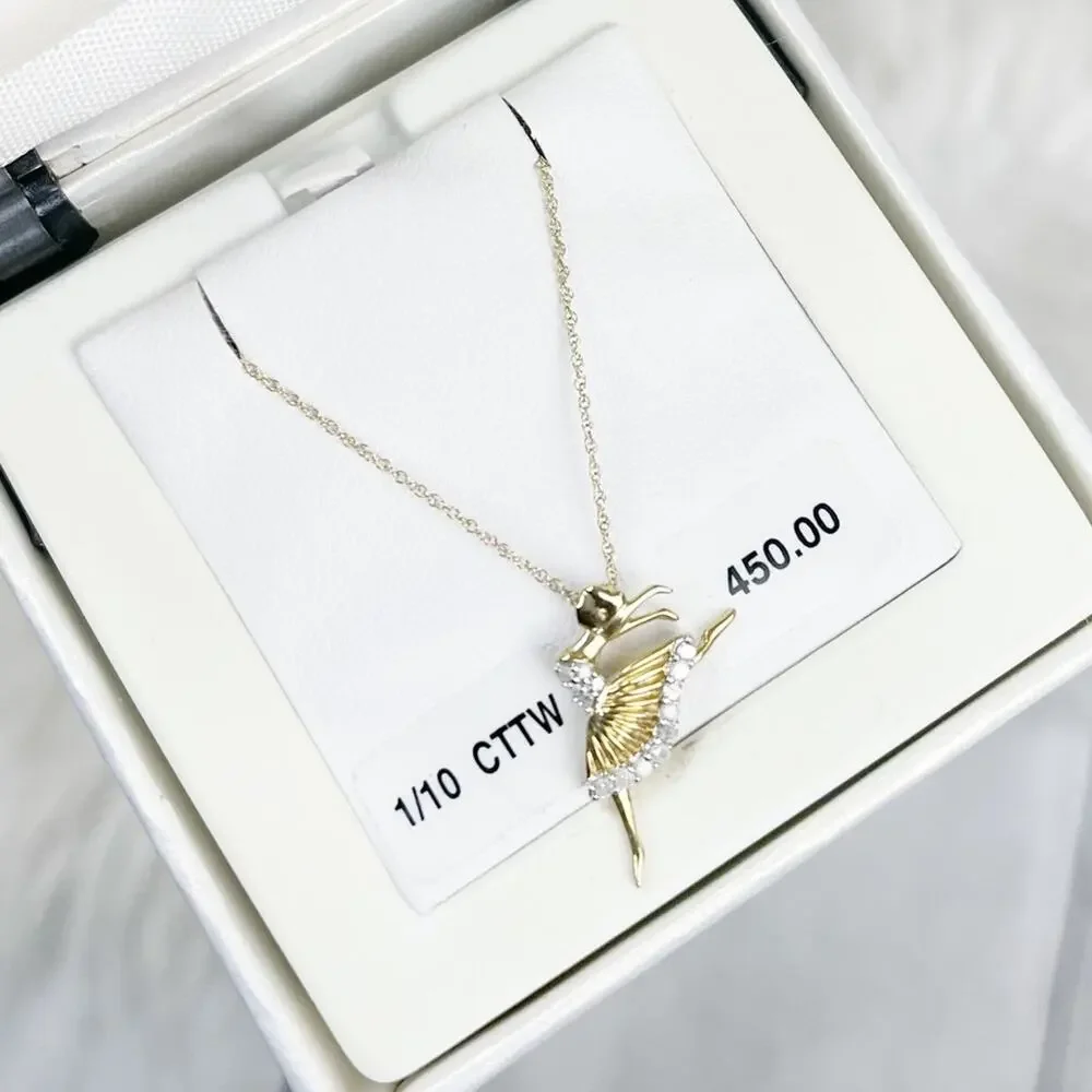 10KT Women's Gold Ballet‎ Ballerina Pendant Necklace NEW